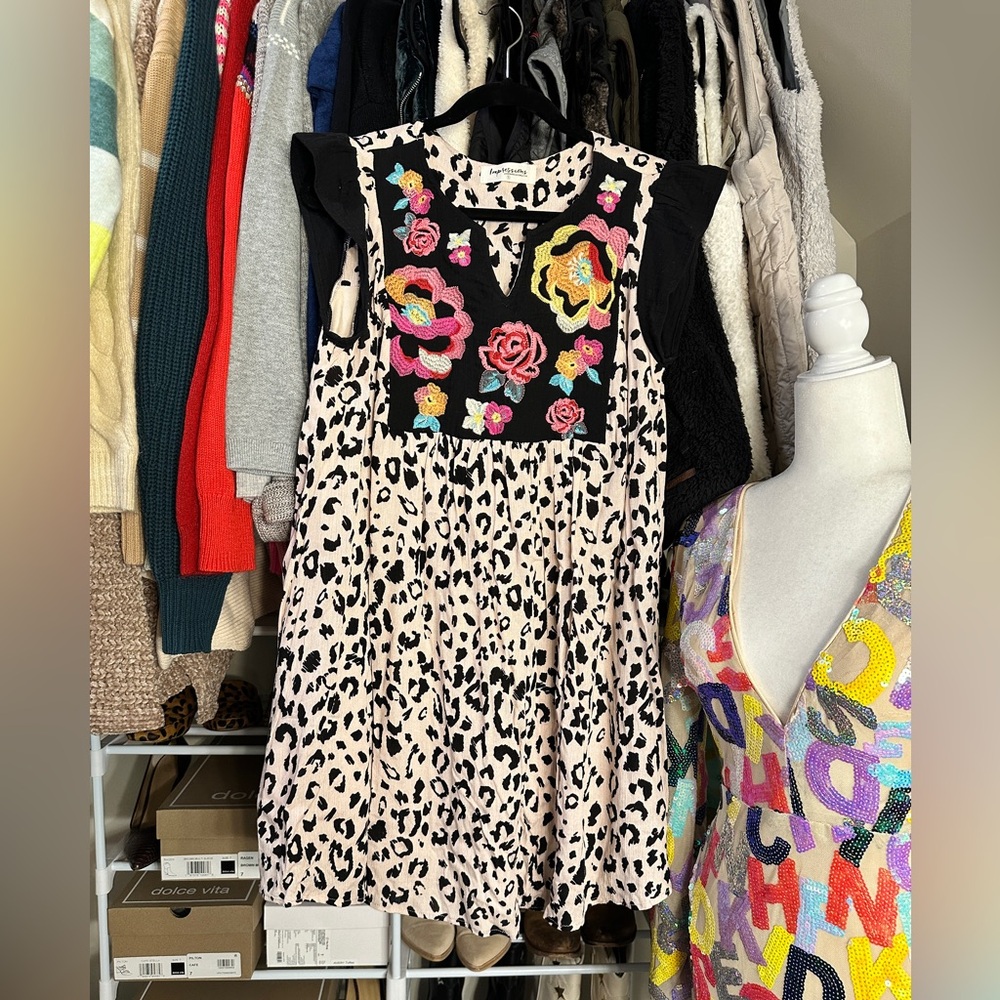 Embroidered Leopard Print Dress